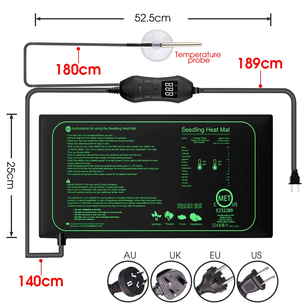 50W EU-US/UK/AU Verstelbare Th - Seedling Heat Mat recensie en prijs